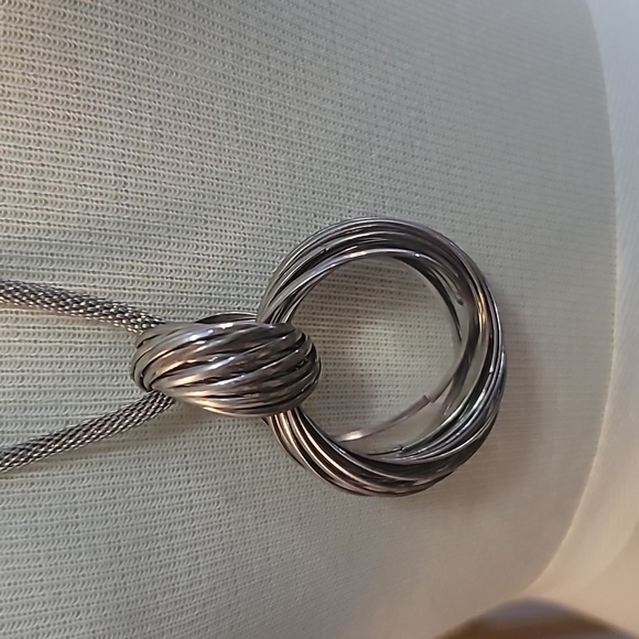 Silvertone snake chain necklace with hoop pendants - Picture 2 of 3